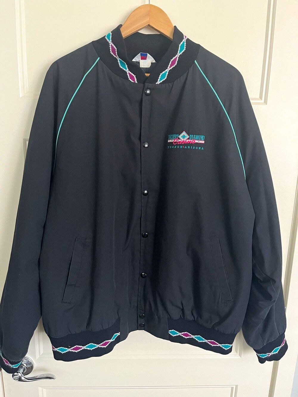Vintage Westark Casino Jacket 3XL Black Bomber Native Geometric USA Tucson AZ